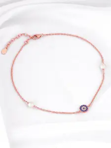 GIVA Rose Gold-Plated 925 Sterling Silver Pearls Anklet