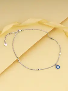 GIVA Rhodium-Plated 925 Sterling Silver Artificial Stones Anklet