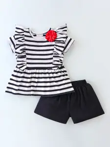 CrayonFlakes Girls Striped Top with Shorts