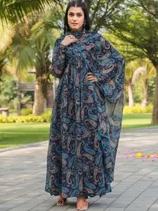 ODETTE Paisley Printed V-Neck Long Sleeves Georgette Gown with Dupatta