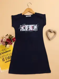 PAMPOLINA Girls Typography Printed Cotton T-shirt Dress