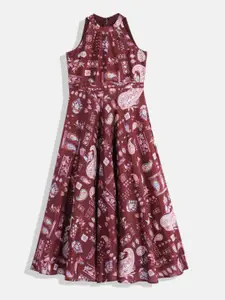 Ethnovog Girls Ethnic Motifs Print Halter Neck Maxi Dress