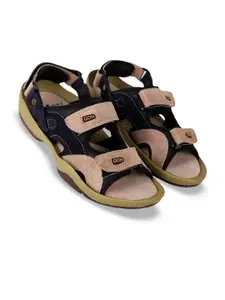 Woakers Men Colourblocked Suede Leather Sports Sandals