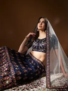 THE52 Embroidered Thread Work Semi-Stitched Lehenga & Unstitched Blouse With Dupatta