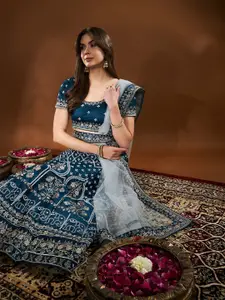 THE52 Embroidered Thread Work Semi-Stitched Lehenga & Unstitched Blouse With Dupatta