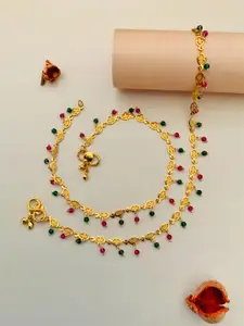 Anouk Set Of 2 Gold-Plated Beaded Brass Anklet