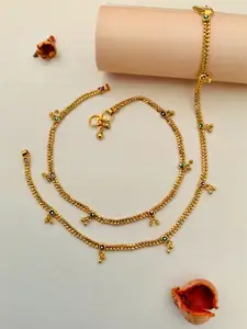 Anouk Set Of 2 Gold-Plated Stone-Studded and Beaded Brass Anklet