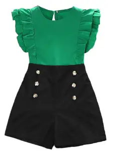 StyleCast x Revolte Girls Green & Black Round Neck Top with Shorts