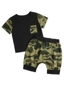 StyleCast x Revolte Boys Black & Green Printed Round Neck Top with Shorts