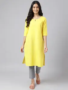 AURELIA Keyhole Neck Flared Sleeves Cotton Thread Work Kurta