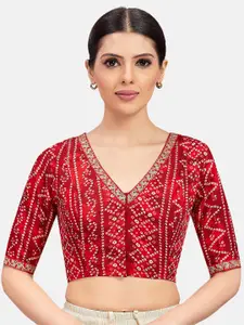 Studio Shringaar Bandhani Printed V-Neck Saree Blouse