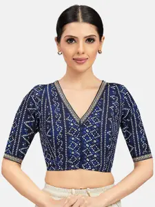 Studio Shringaar Bandhani Printed V-Neck Saree Blouse