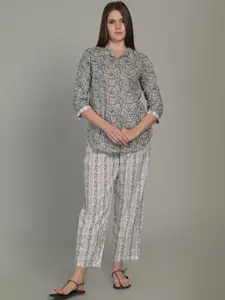 MAYSIXTY Printed Pure Cotton Top & Trousers Co-Ords
