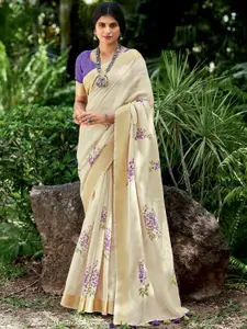 Satrani Floral  Woven Designed Zari Cotton Kasavu Saree