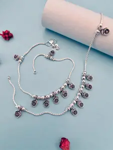 Sangria Silver-Plated Artificial Stones and Beads Anklet