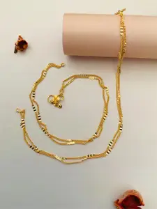 Sangria Gold Toned Set Of 2 Gold-Plated Stones and Beads Anklets