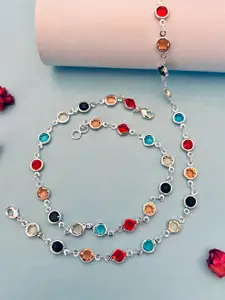 Sangria Silver-Plated Artificial Stones and Beads Anklet