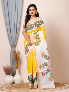 Laa Calcutta Floral Printed Zari Pure Cotton Saree