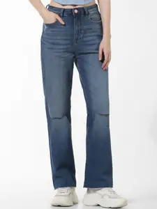 ONLY Women Flared High-Rise Slash Knee Light Fade Stretchable Jeans