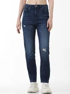ONLY Women Slim Fit Mid-Rise Low Distress Light Fade Stretchable Jeans