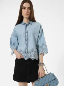 ONLY Spread Collar Drop Shoulder Sleeves Opaque Cotton Casual Shirt