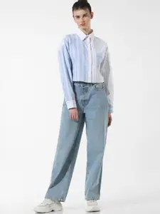 ONLY Boxy Striped Spread Collar Long Sleeves Crop Casual Shirt