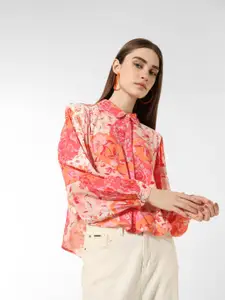 ONLY Boxy Floral Printed Spread Collar Long Puff Sleeves Casual Shirt