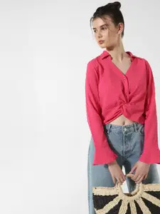 ONLY Self Design Spread Collar Bell Sleeves Opaque Casual Shirt