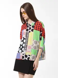 ONLY Boxy Abstract Printed Spread Collar Drop-Shoulder Sleeves Oversized Casual Shirt
