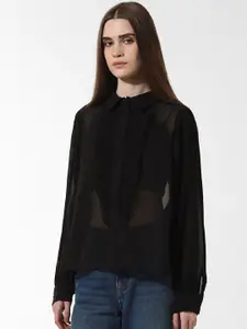 ONLY Textured Spread Collar Long Puff Sleeves Casual Shirt