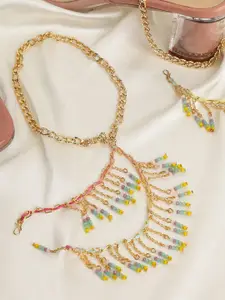 BeAbhika Set Of 2 Gold-Plated Beaded Heel Harness Anklets