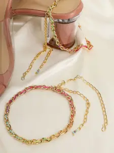 BeAbhika Set Of 2 Gold-Plated Heel Wrap Anklets