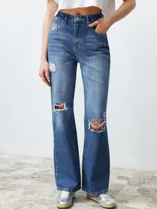 Trendyol Women Highly Distressed Heavy Fade Pure Cotton Jeans