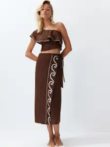 Trendyol Printed One Shoulder Pure Cotton Top With Skirt