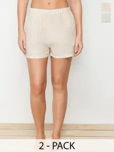 Trendyol Women Pack Of 2 Striped Pure Cotton Lounge Shorts
