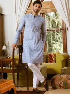 See Designs Floral Printed Mandarin Collar Cotton Straight Kurta