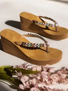 THE WHITE POLE Embellished Open Toe Wedge Heels