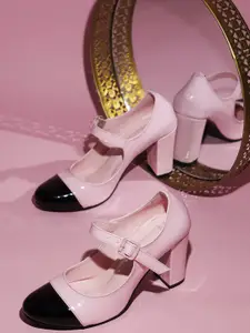 THE WHITE POLE Colourblocked Round Toe Block Heels