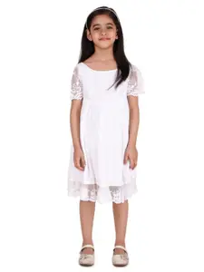 Miyo Girls Self Design Pure Cotton Fit & Flare Dress