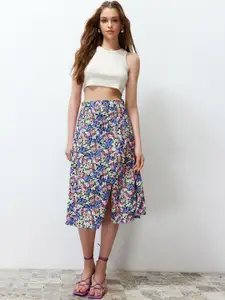 Trendyol Floral Printed Straight Flared Midi Skirt