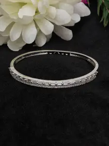 Mali Fionna Women Brass  American Diamond Studded Silver-Plated Cuff Bracelet