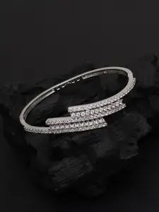 Mali Fionna Brass American Diamond Studded Silver-Plated Bangle-Style Bracelet