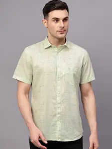 Cantabil Comfort Opaque Geometric Printed Cotton Linen Casual Shirt