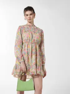 ONLY Floral Print Puff Sleeve Chiffon Empire Dress