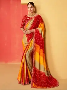 Saree mall Bandhani Printed Sequinned Pure Chiffon Sarees