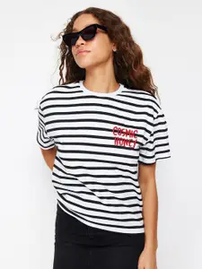 Trendyol Horizontal Striped Round Neck Cotton T-shirt