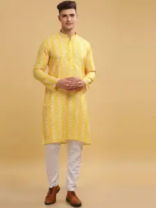 Anouk Men Yellow Printed Cotton Kurta