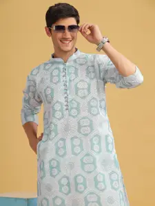 Anouk Blue Ethnic Motifs Embroidered Mandarin Collar Straight Kurta