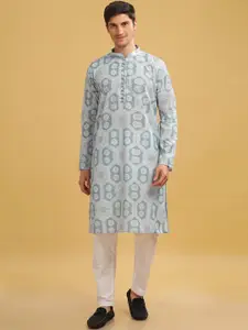 Anouk Blue Ethnic Motifs Embroidered Mandarin Collar Straight Kurta