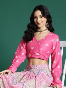 Sangria Printed Crop Top With Pleated Skirt Co-Ords